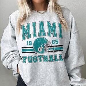 Miami Football Sport Grey Graphic Crewneck Sweatshirt